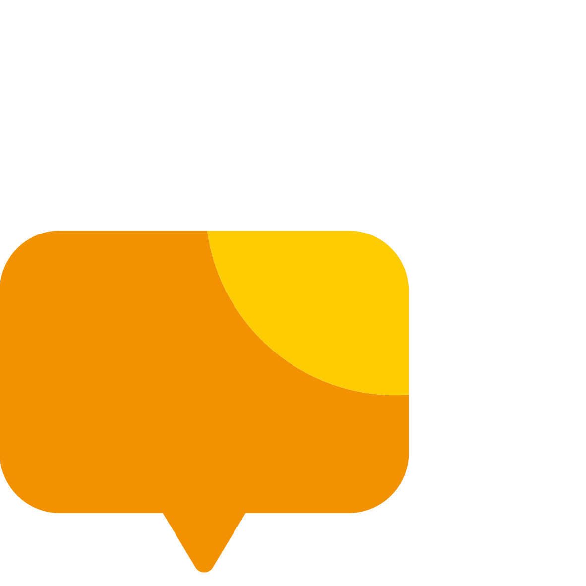 Persönlich-Icon mit orangefarbener Sprechblase und weißem Kreis, die sich rechts oben berühren und sich im Überlappungsbereich gelb färben.