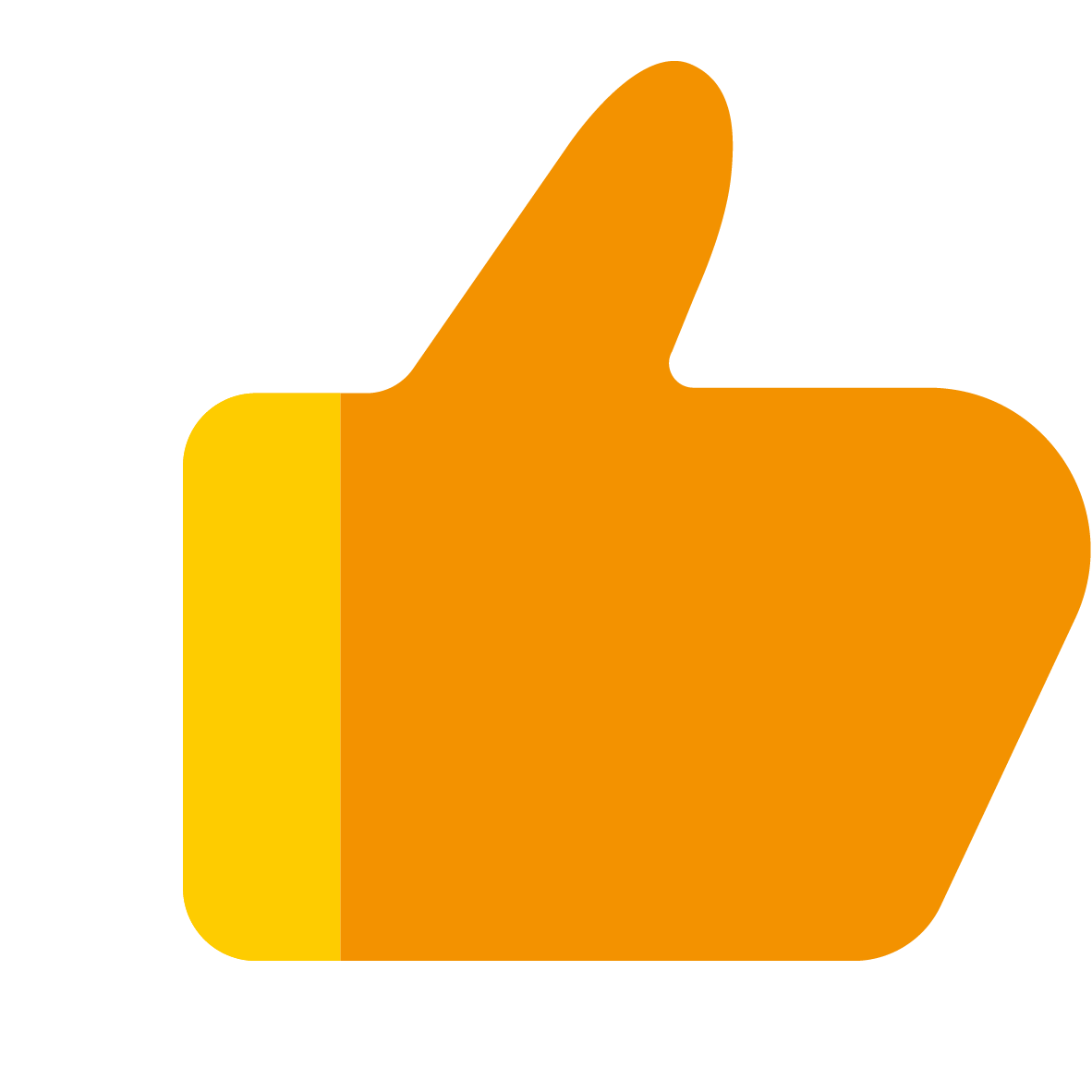 Daumen-hoch-Icon mit orangefarbener Hand und weißem Handgelenk-Ansatz.